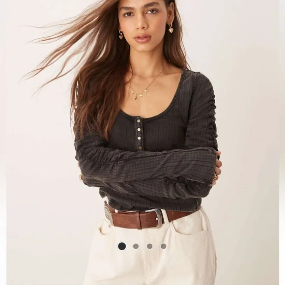 Free people We the Free Hope Pointelle Henley Black NWT - Picture 1 of 4